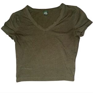 Wild Fable Olive V-Neck Crop Top